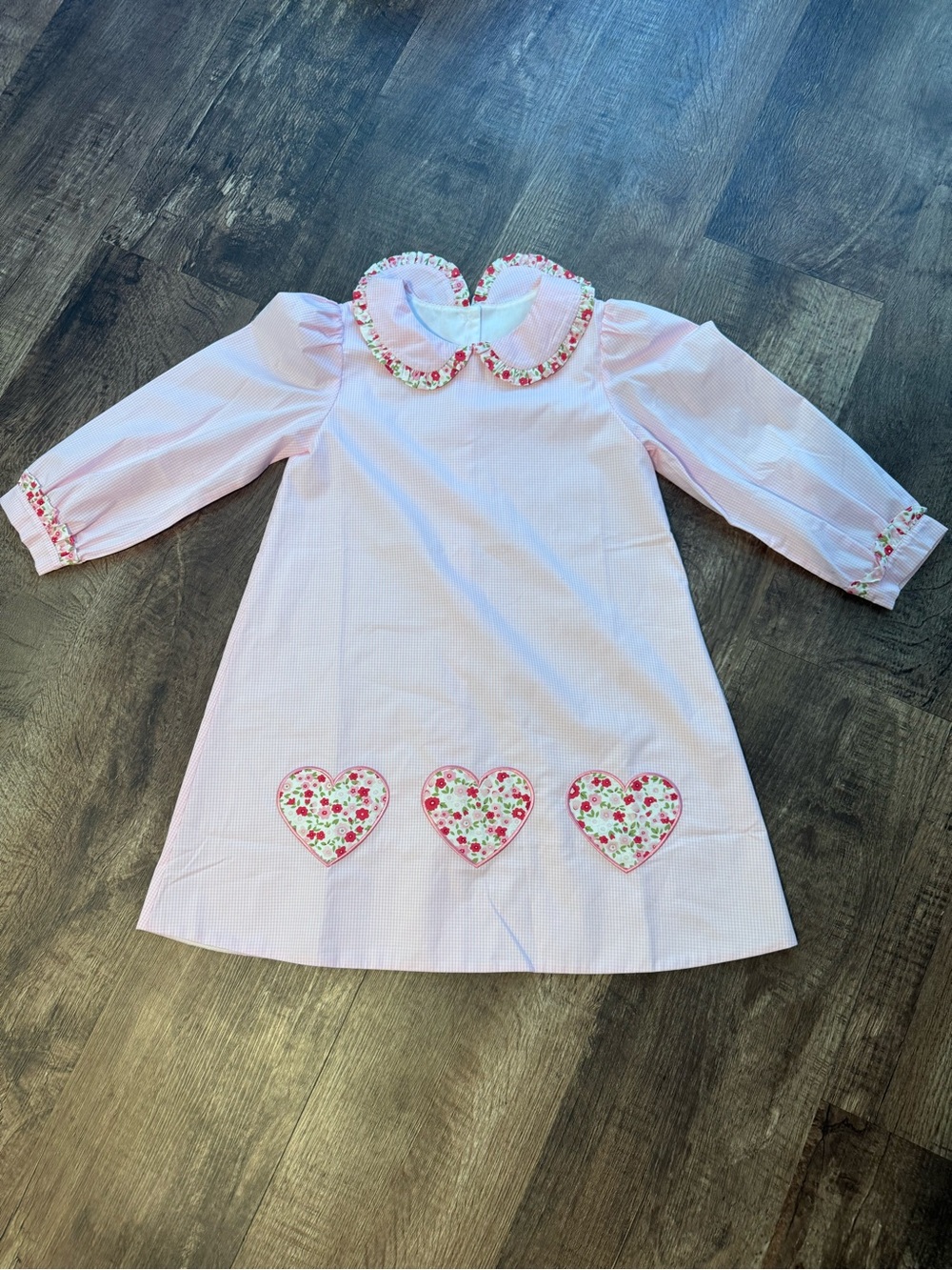Stitchy fish Girls Pink Heart-Appliqué Long Sleeve Casual Dress